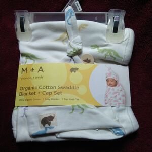 M+A Organic Cotton Swaddle Blanket and Cap Set